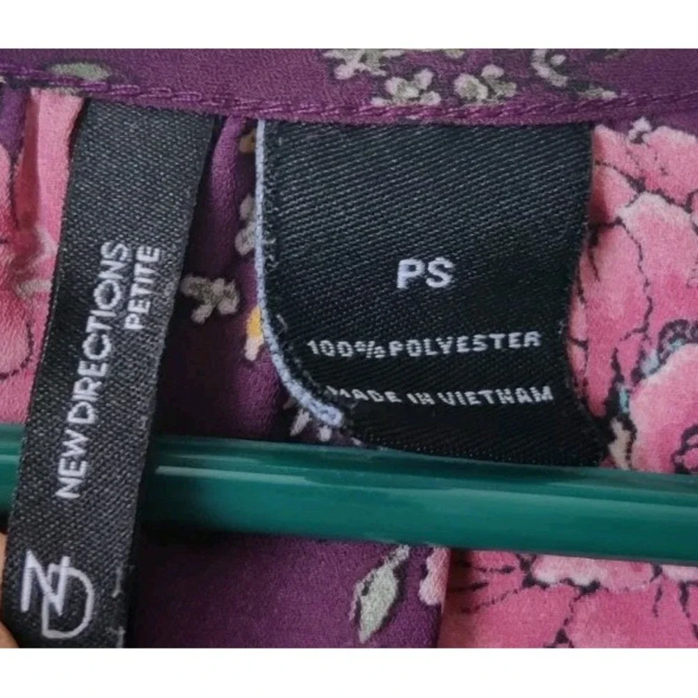 New Directions‎ Petite Purple Pink Floral Long Sleeve Blouse Size SP V-Neck